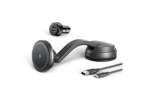 Anker 613 Anker Magnetic Wireless Charger (MagGo) Car Mount with 2-Port USB Car Charger, 5 ft USB-C to USB-A Cable