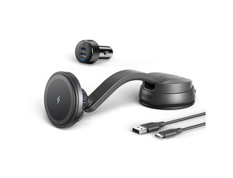 Anker 613 Anker Magnetic Wireless Charger (MagGo) Car Mount with 2-Port USB Car Charger, 5 ft USB-C to USB-A Cable