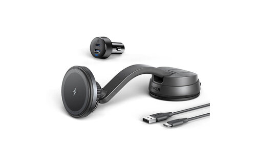 Anker 613 Anker Magnetic Wireless Charger (MagGo) Car Mount with 2-Port USB Car Charger, 5 ft USB-C to USB-A Cable