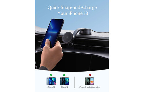 Anker 613 Anker Magnetic Wireless Charger (MagGo) Car Mount with 2-Port USB Car Charger, 5 ft USB-C to USB-A Cable