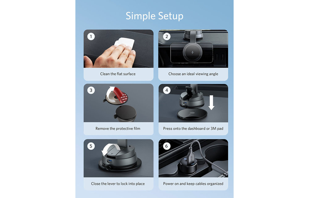 Anker 613 Anker Magnetic Wireless Charger (MagGo) Car Mount with 2-Port USB Car Charger, 5 ft USB-C to USB-A Cable