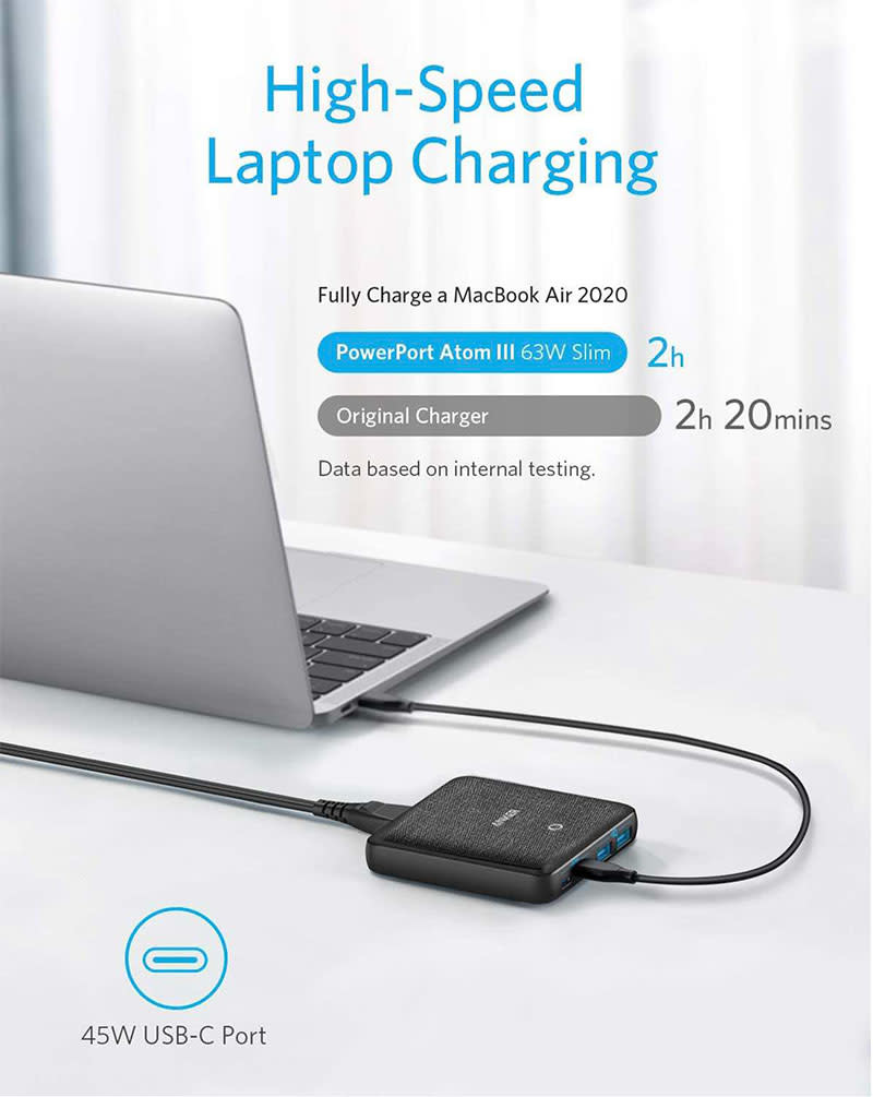 Anker PowerPort Atom III 63W Slim High Speed Charger with 2 USB-C and 2 USB-A Port - Black