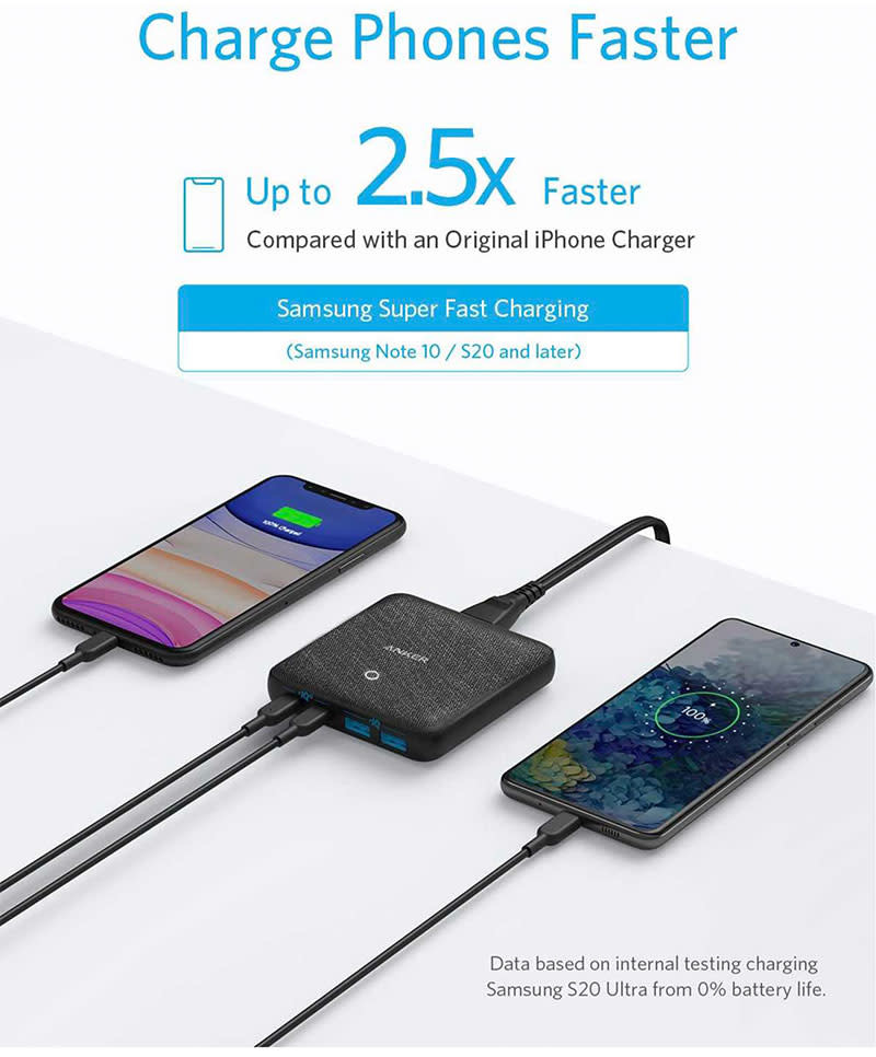 Anker PowerPort Atom III 63W Slim High Speed Charger with 2 USB-C and 2 USB-A Port - Black