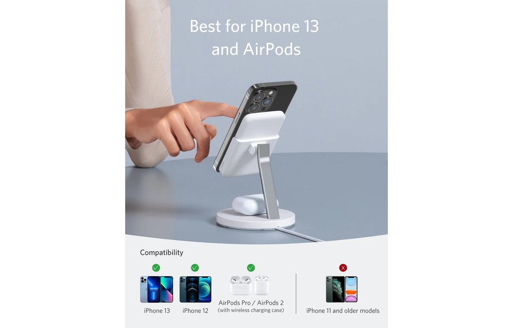 Anker 633 Magnetic Wireless Charger (MagGo) with 5,000 mAh MagSafe PowerBank, 25W USB-C Adapter, 1.5 m USB-C Cable