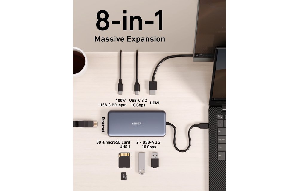 Anker PowerExpand 8 in 1 USB-C PD 10Gbps High Speed Data 4K Hub - Black