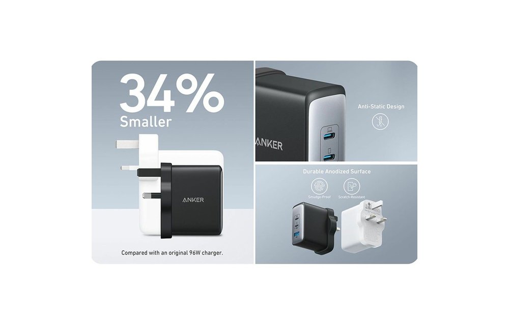 Anker 736 Charger Nano II 100W 3 Port Fast Compact Wall Charger - Black
