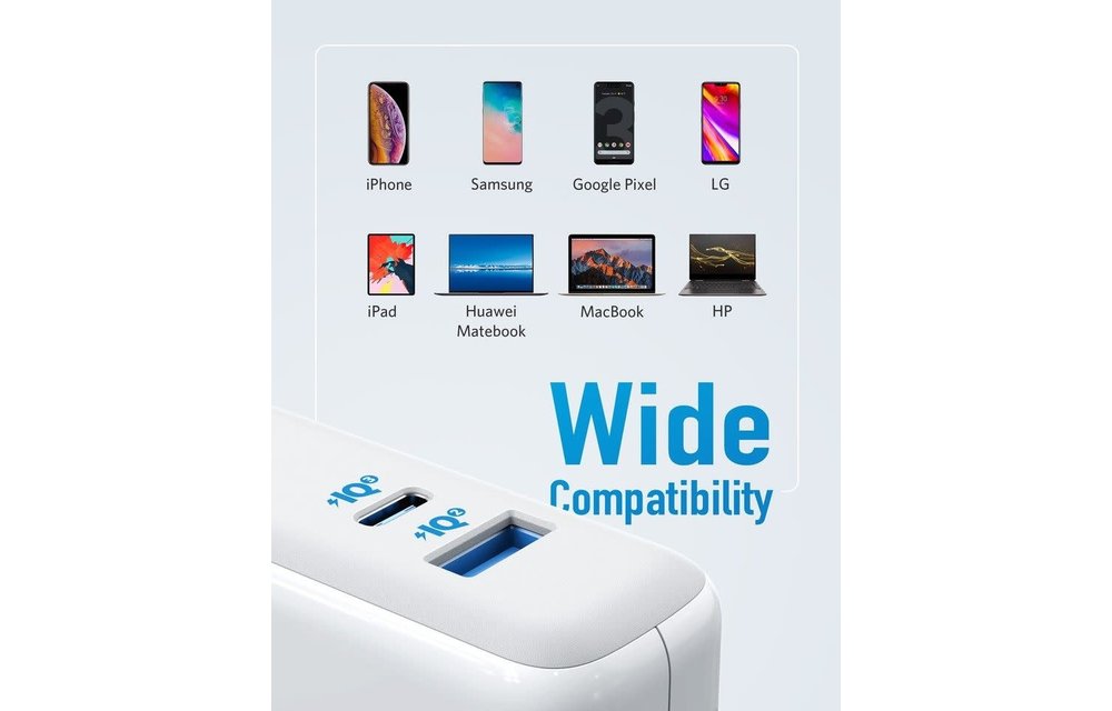 Anker PowerPort Atom III Two Ports High Speed 60W Charger with USB-A and USB-C - White