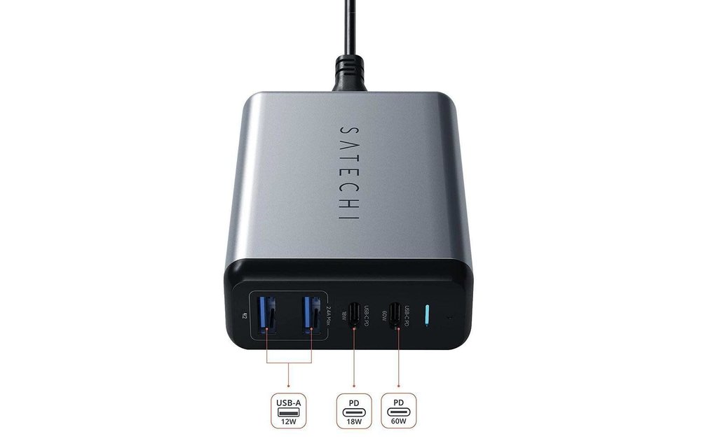 Satechi Travel Charger 4 Ports 75W PD (2 X USBC - 2 USBA) - Space Gray