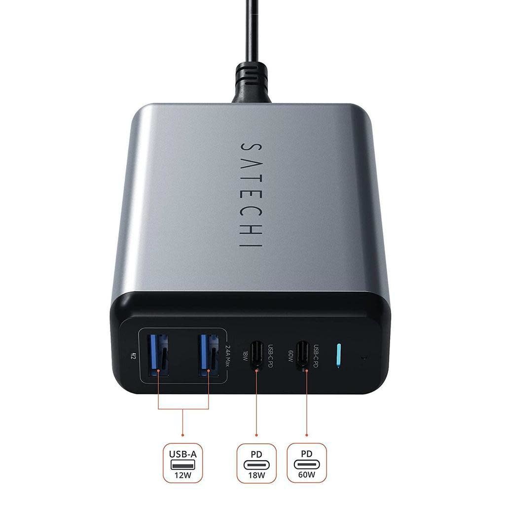 Satechi Travel Charger 4 Ports 75W PD (2 X USBC - 2 USBA) - Space Gray