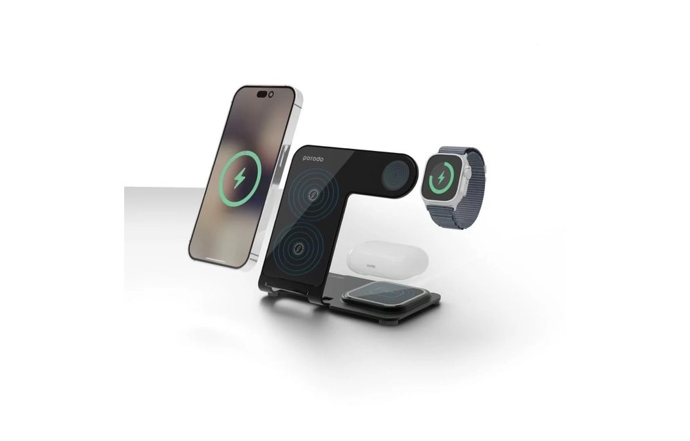 Porodo 3 In 1 Dual Coil Wireless Charging Dock - Black
