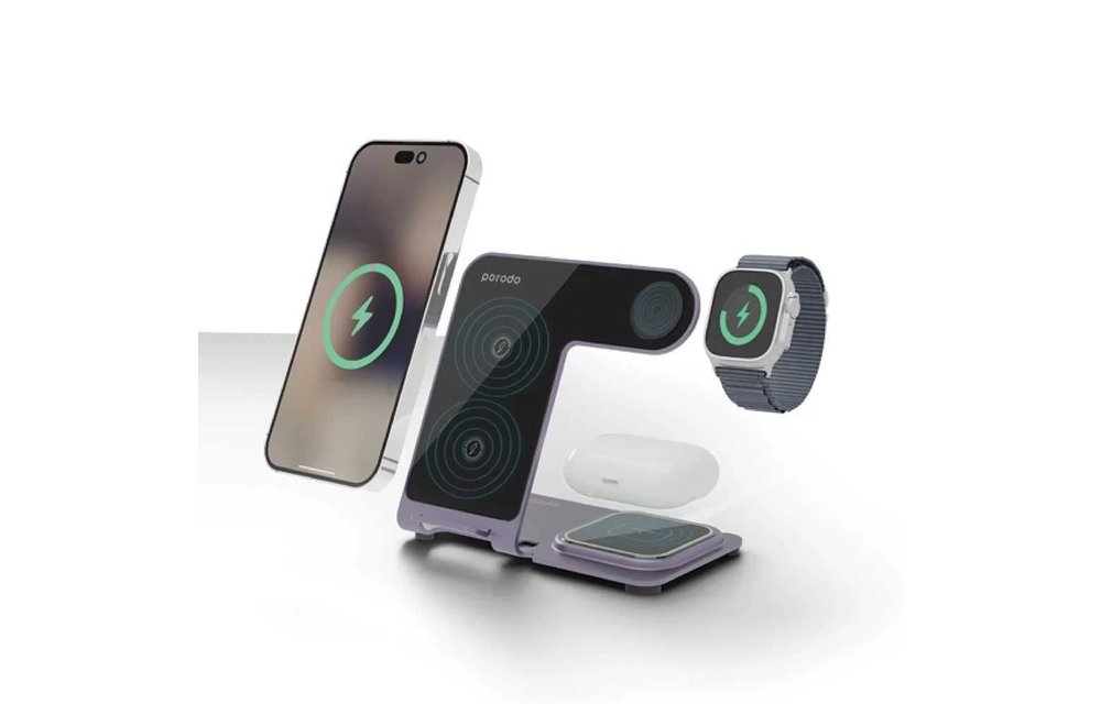 Porodo 3 In 1 Dual Coil Wireless Charging Dock - Black