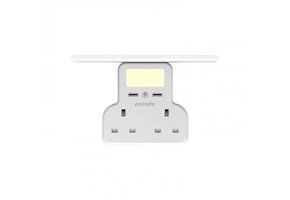 Porodo Multi-Function Socket with Tablet & Phone Tray Night Light Intelligent Light Sensor - White