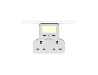 Porodo Multi-Function Socket with Tablet & Phone Tray Night Light Intelligent Light Sensor - White