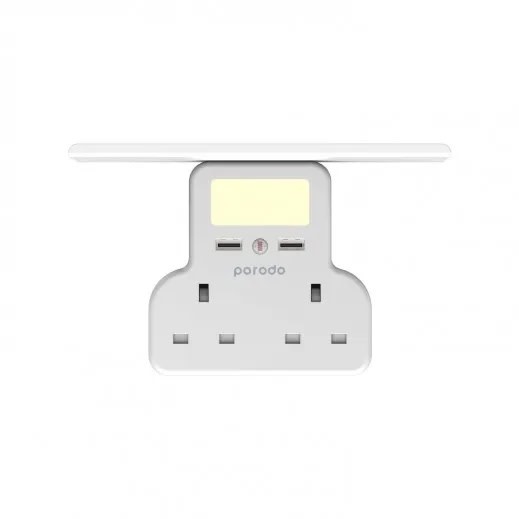 Porodo Multi-Function Socket with Tablet & Phone Tray Night Light Intelligent Light Sensor - White