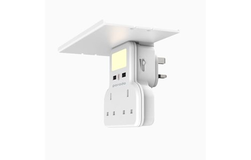 Porodo Multi-Function Socket with Tablet & Phone Tray Night Light Intelligent Light Sensor - White