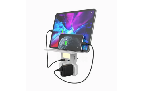 Porodo Multi-Function Socket with Tablet & Phone Tray Night Light Intelligent Light Sensor - White