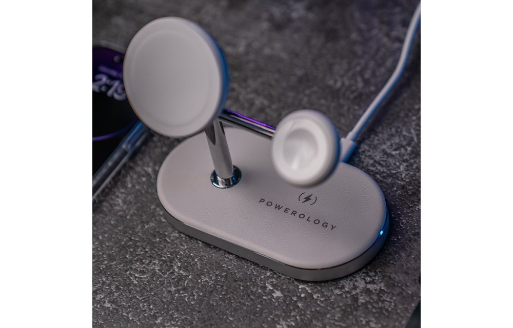 Powerology 3 In 1 30W MagSafe Charging Dock With Built-in Apple MagSafe 15W - White