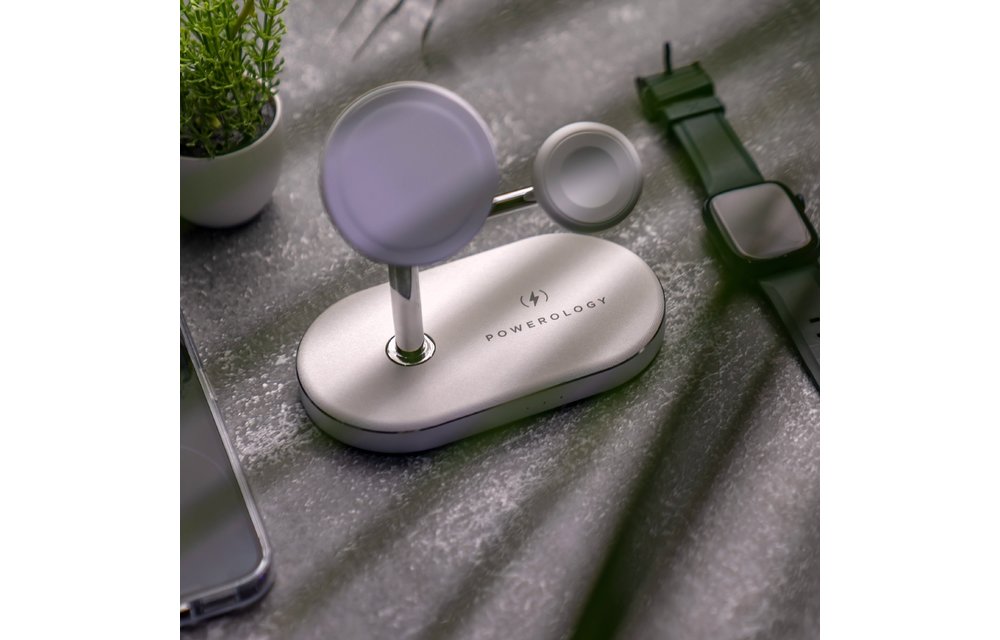 Powerology 3 In 1 30W MagSafe Charging Dock With Built-in Apple MagSafe 15W - White