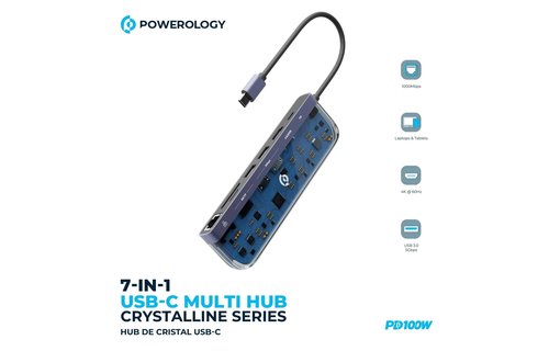 Powerology 7 in1 USB-C Multi Hub Crystalline Series - Transparent