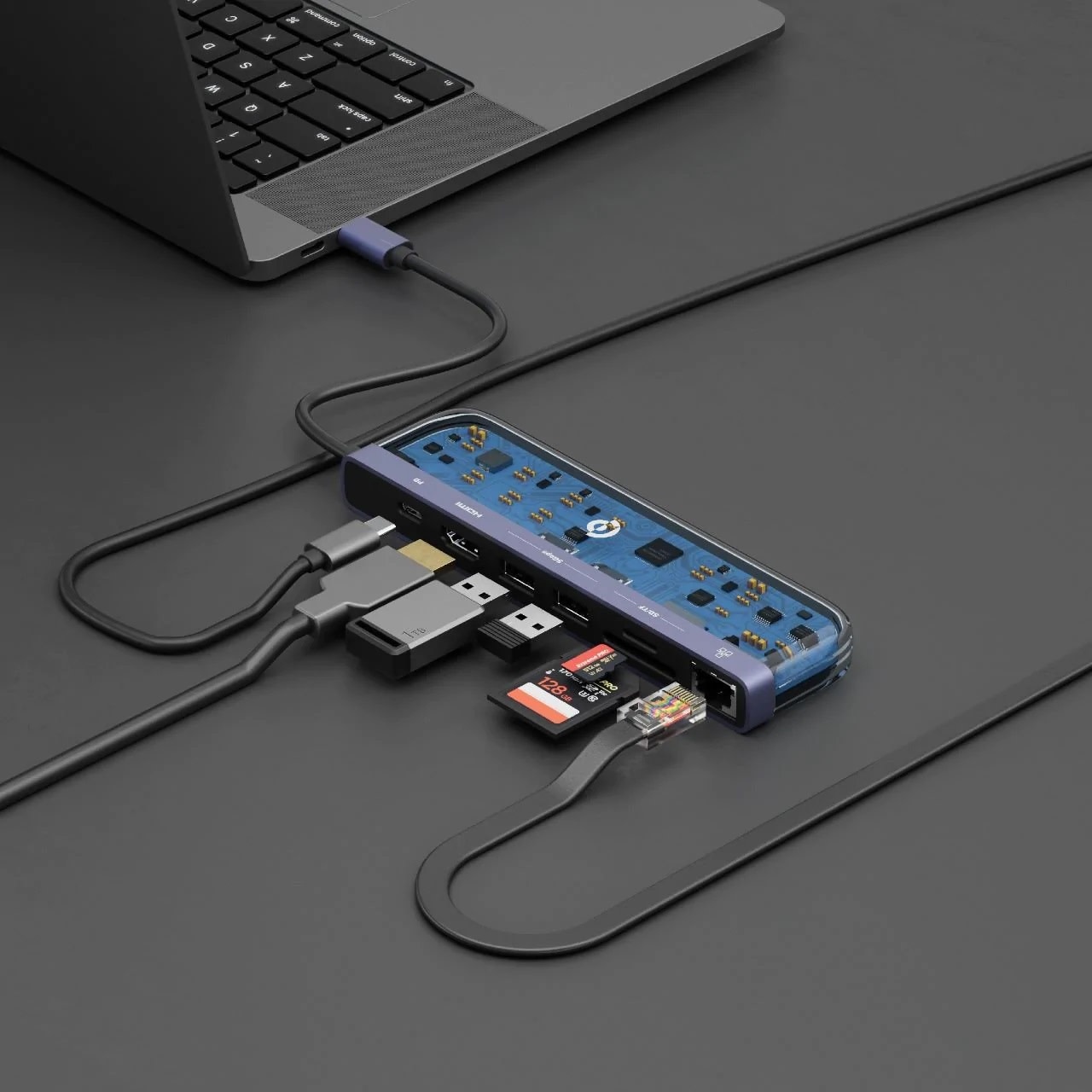 Powerology 7 in1 USB-C Multi Hub Crystalline Series - Transparent