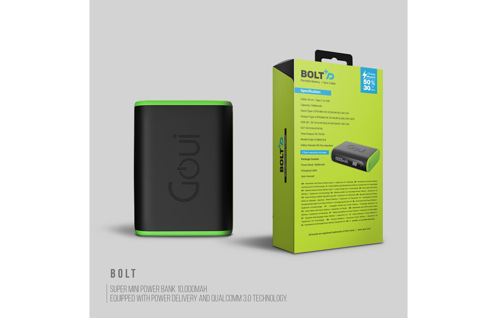 Goui Bolt Mini Power Bank PD+ 10’000mAh - Black