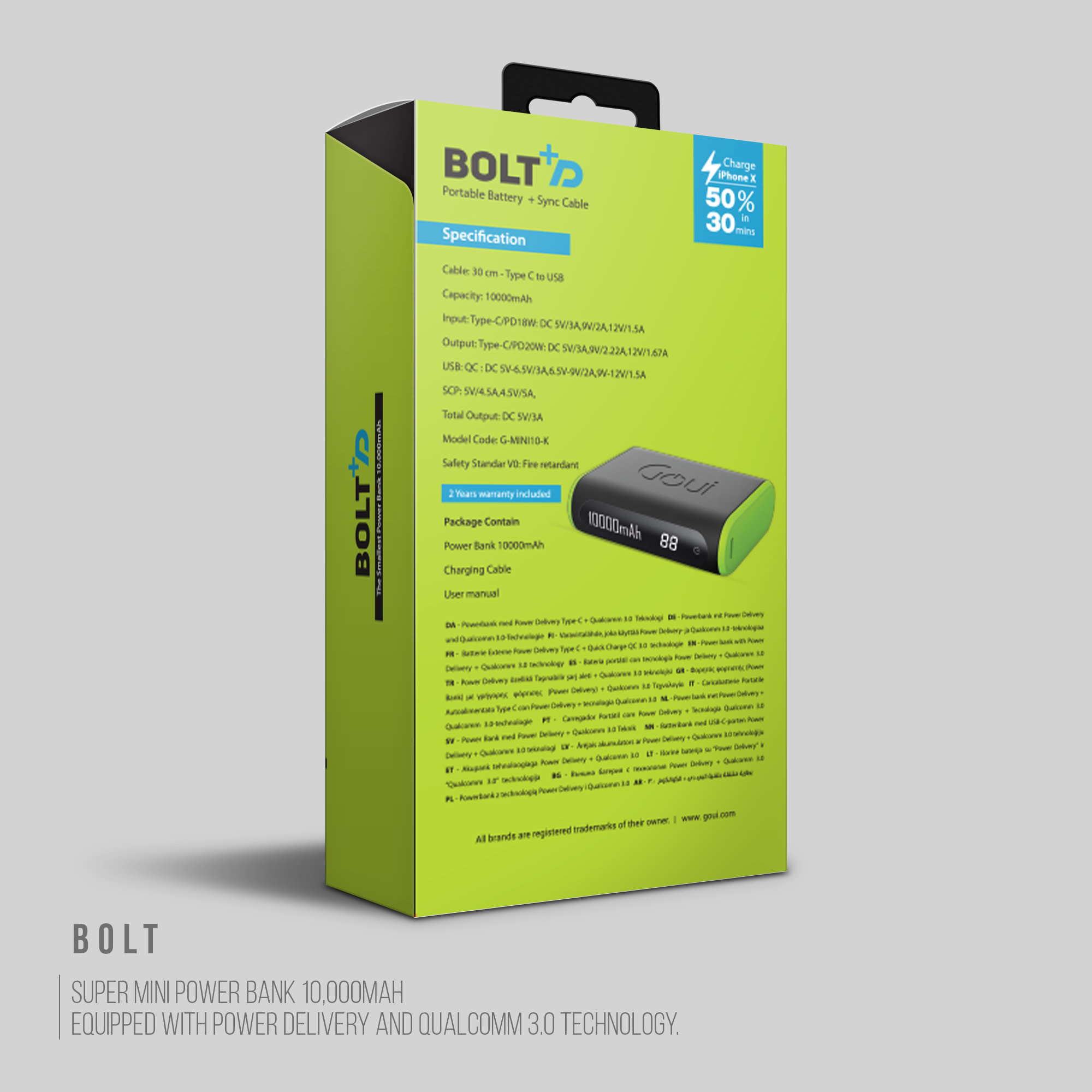 Goui Bolt Mini Power Bank PD+ 10’000mAh - Black