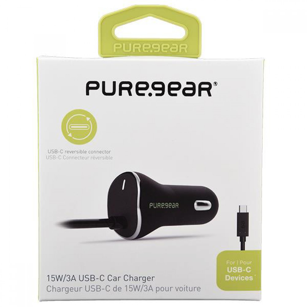PureGear Car Charger With USB-C Connector 15W - Black