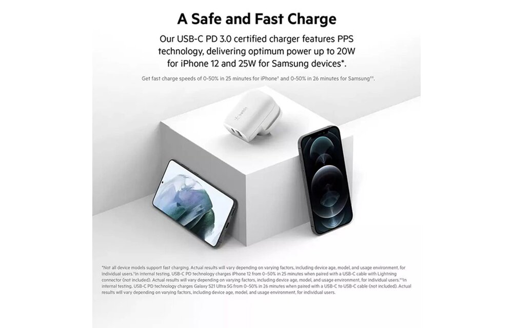 Belkin Wall Charger 2-Ports 37W (20W USB-C + 12W USB-A) - White