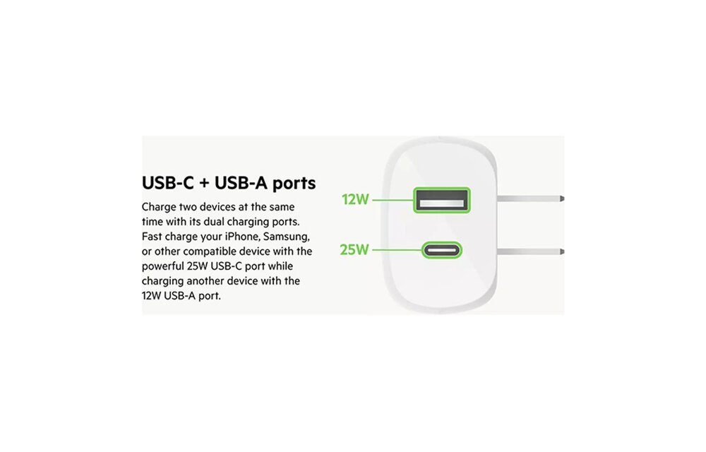 Belkin Wall Charger 2-Ports 37W (20W USB-C + 12W USB-A) - White