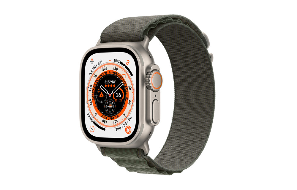 Apple Watch Ultra GPS + Cellular, 49mm Titanium Case with Green Alpine Loop - L