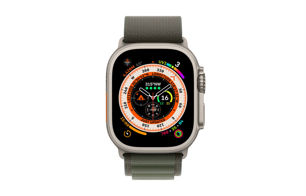 Apple Watch Ultra GPS + Cellular, 49mm Titanium Case with Green Alpine Loop - L