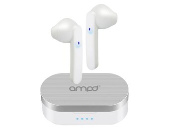 AMPD True Wireless In Ear Headphones with Smart Touch Controls and Charging Pack - White
