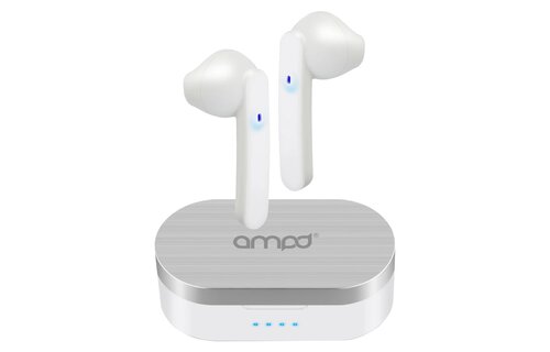 AMPD True Wireless In Ear Headphones with Smart Touch Controls and Charging Pack - White