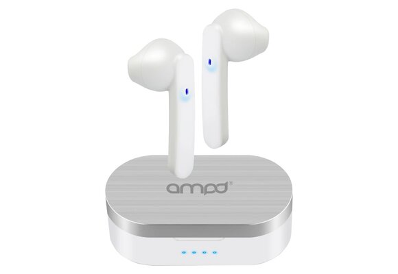 AMPD True Wireless In Ear Headphones with Smart Touch Controls and Charging Pack - White