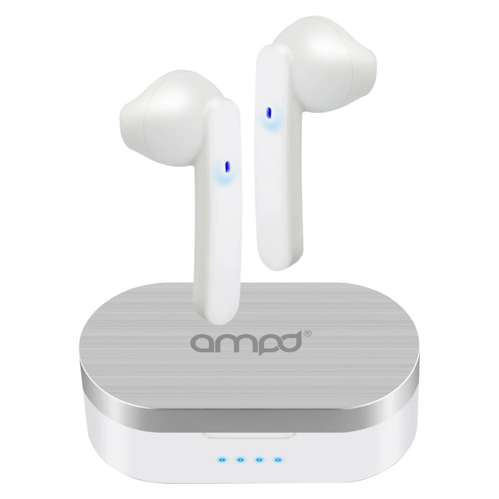 AMPD True Wireless In Ear Headphones with Smart Touch Controls and Charging Pack - White