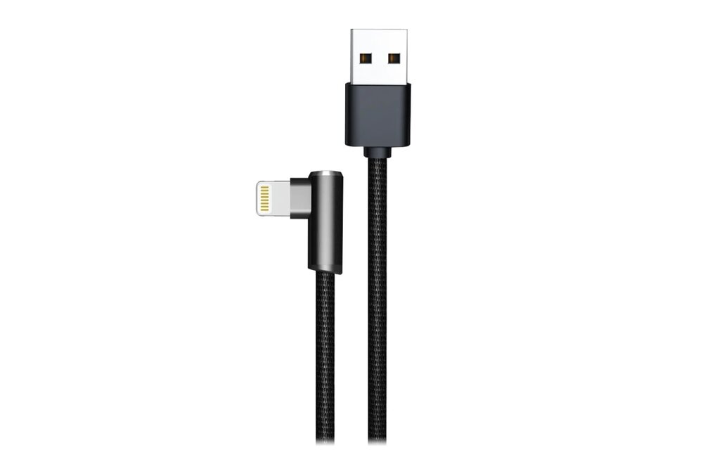 AMPD 90 Degree Gamer USB A to Apple Lightning Cable - Black