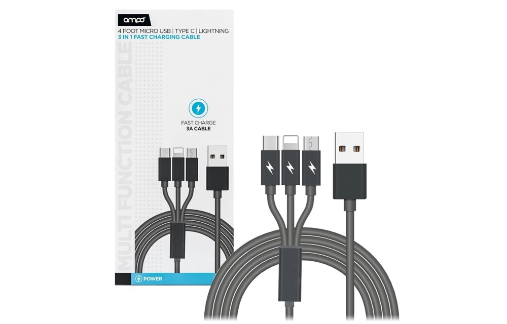 AMPD 3 in 1 Multi Tip USB Connection Cable - Black