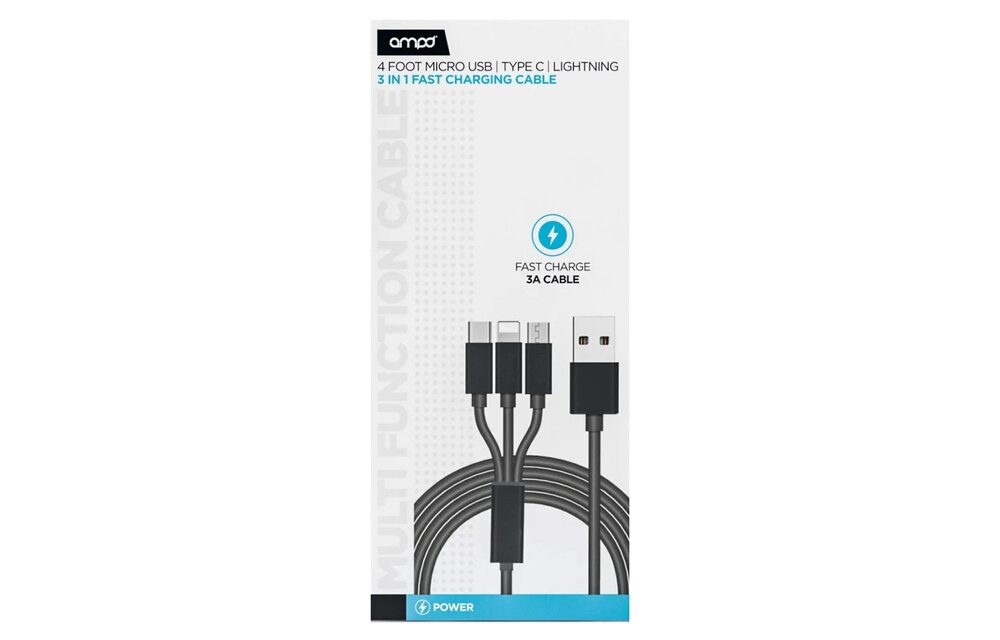 AMPD 3 in 1 Multi Tip USB Connection Cable - Black