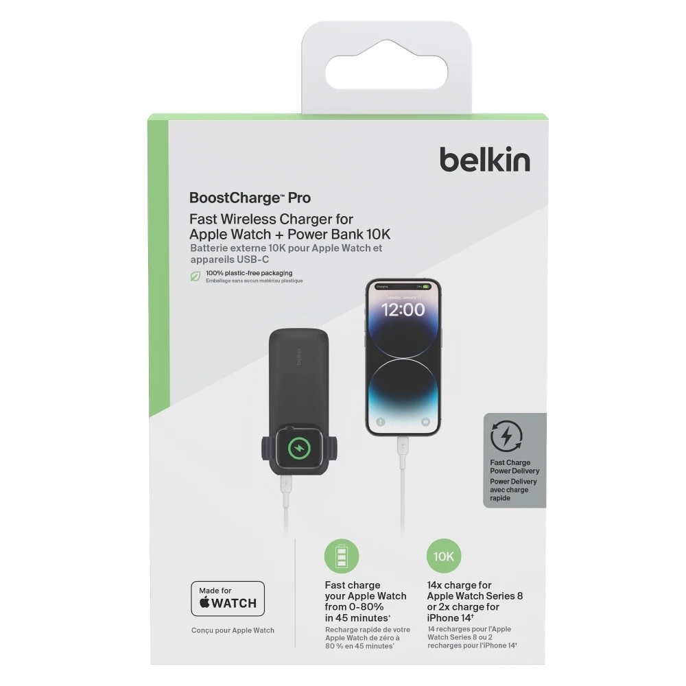 Belkin Boost Charge Pro Fast Wireless Charger and Power Bank 10,000 mAh for Apple Watch , AirPods, iPhone 10K - Black