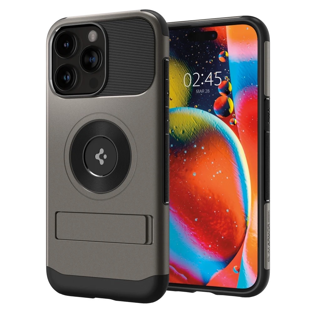 Spigen Slim Armor Kickstand MagSafe Case for iPhone 15 Pro - Gunmetal