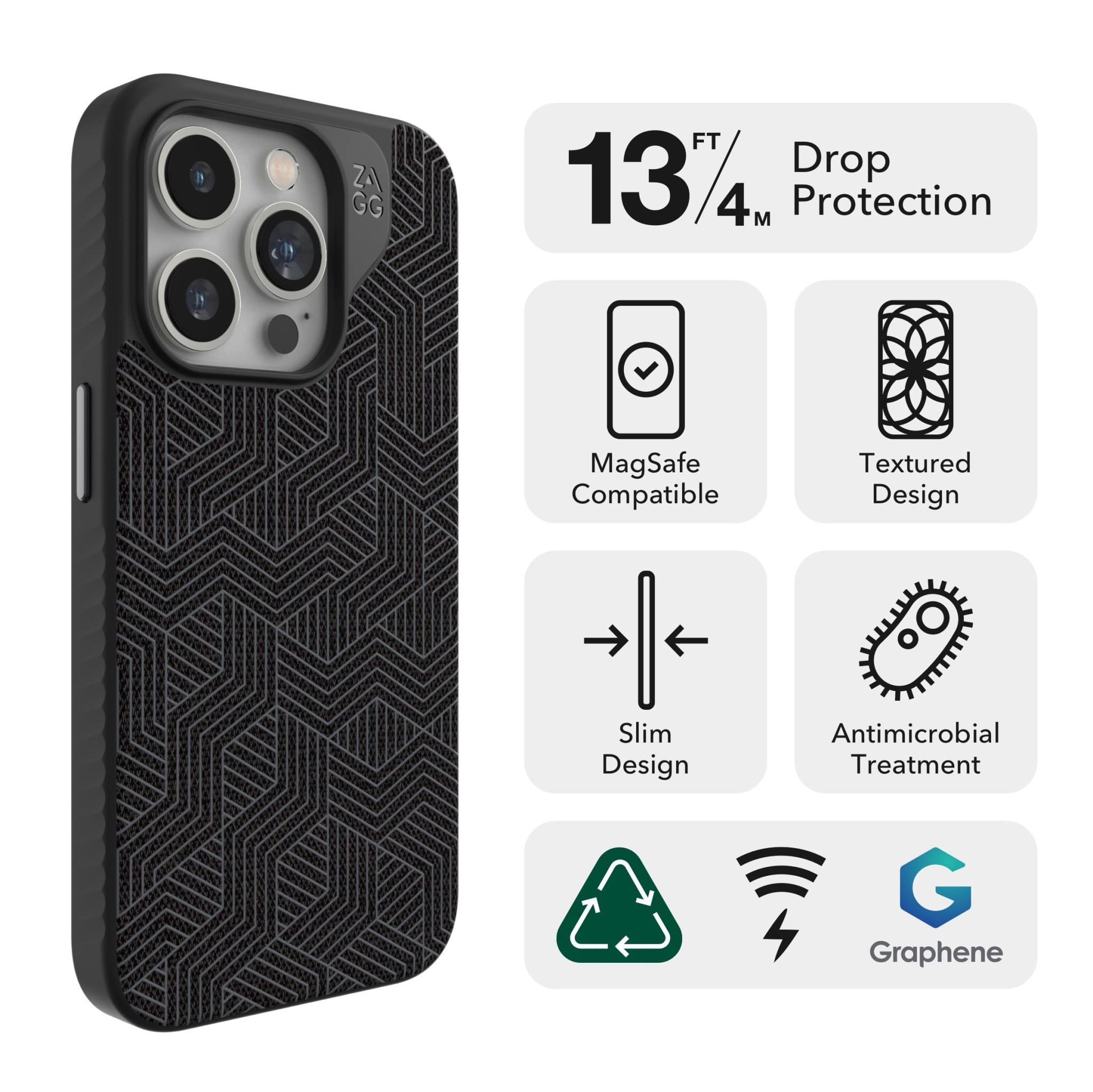 ZAGG London Snap MagSafe Case for iPhone 15 Pro - Black Geo