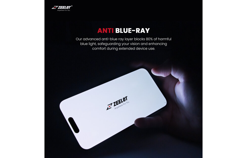Zeelot 2.5D+ Solidsleek Screen Protector for iPhone 15 - Anti Blue Ray