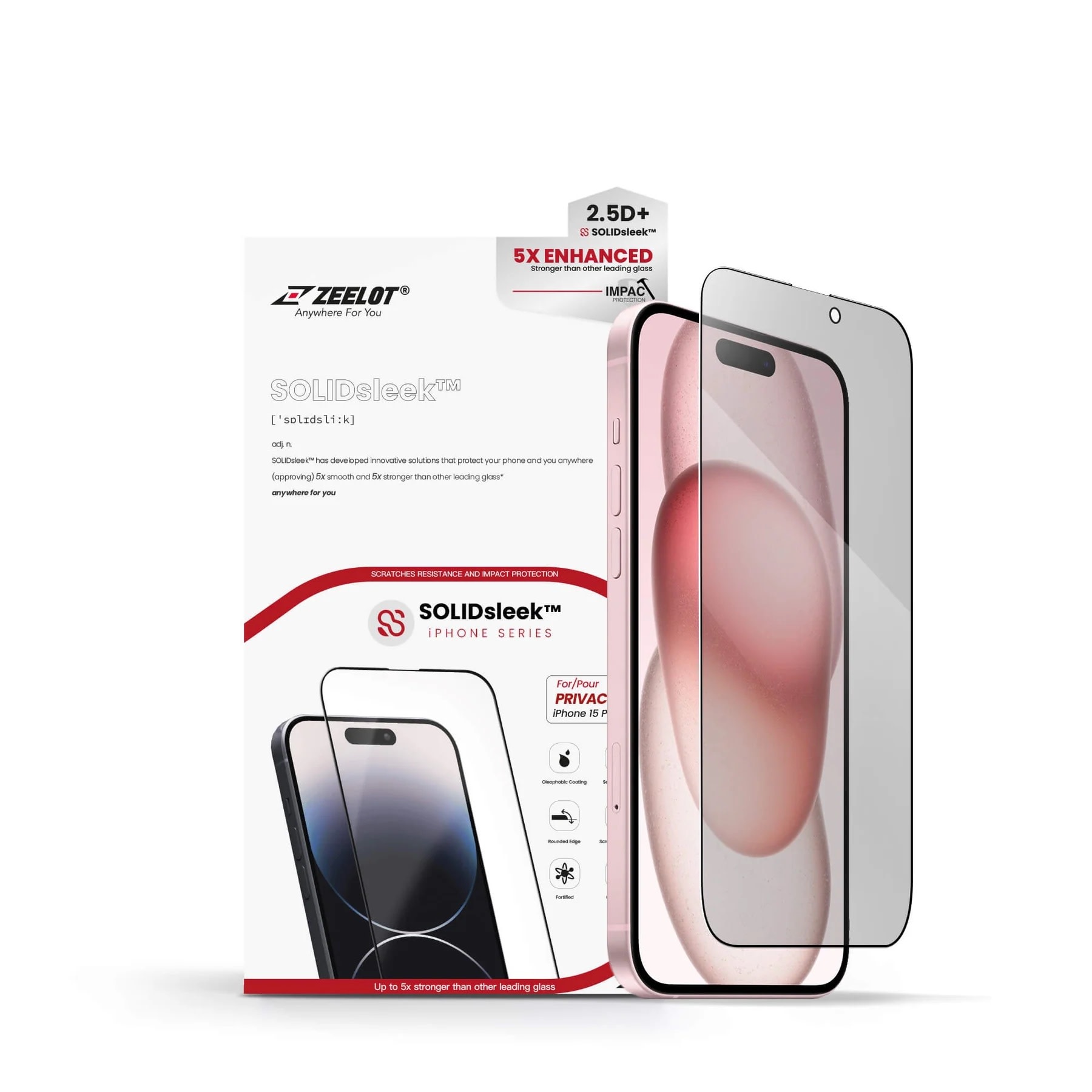 Zeelot 2.5D+ Solidsleek Screen Protector for iPhone 15 - Privacy