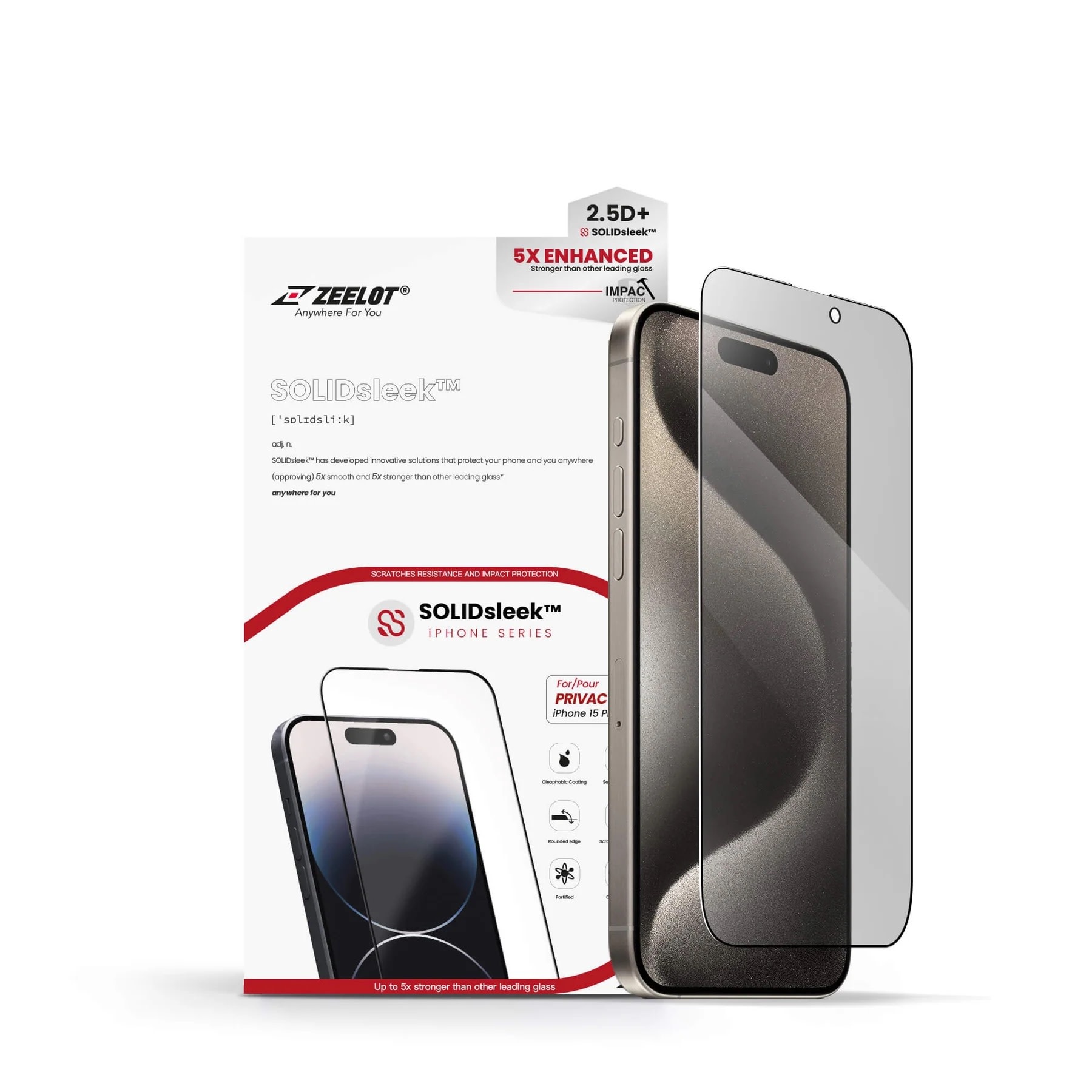 Zeelot 2.5D+ Solidsleek Screen Protector for iPhone 15 Pro - Privacy