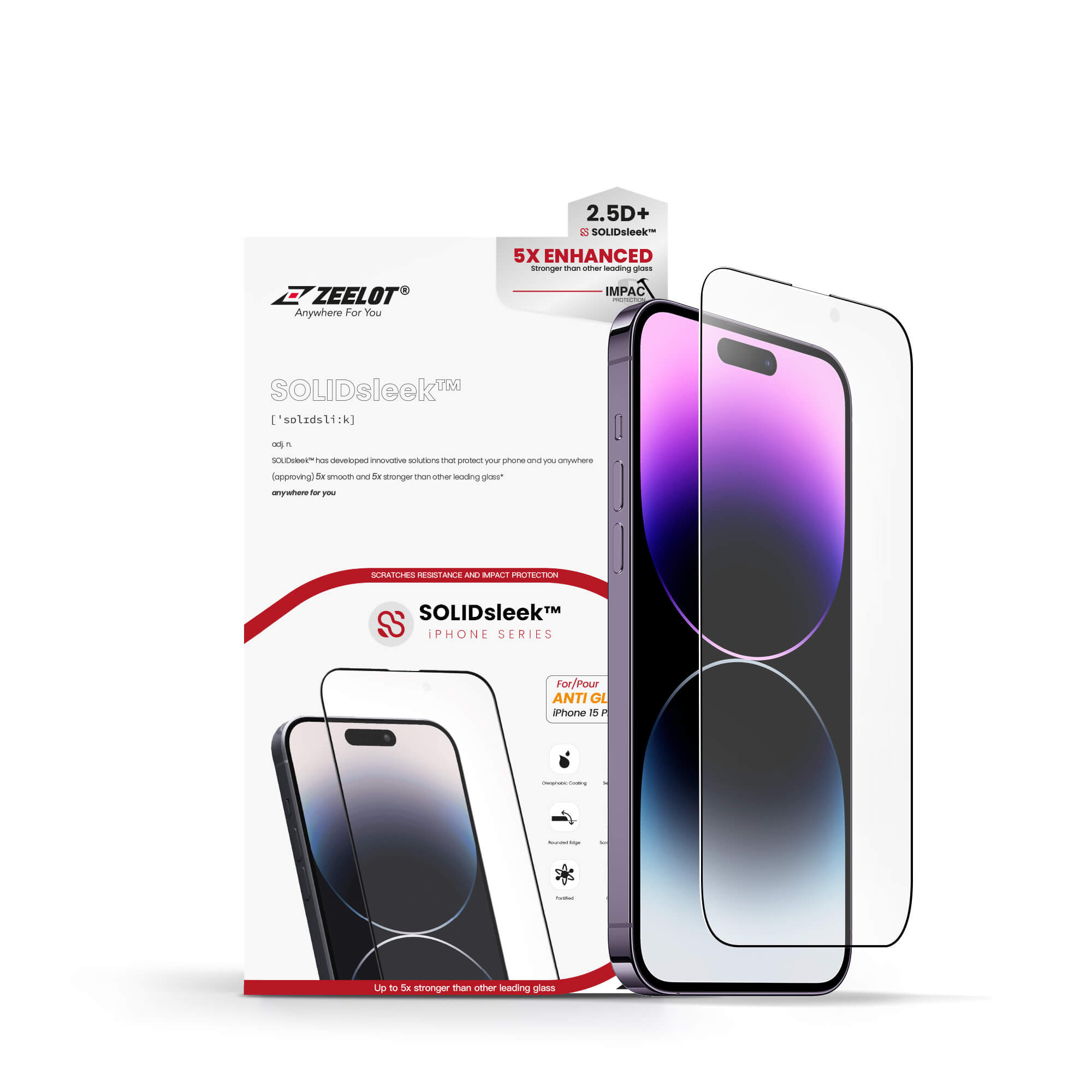 Zeelot 2.5D+ Solidsleek Screen Protector for iPhone 15 Pro Max - Clear Matte