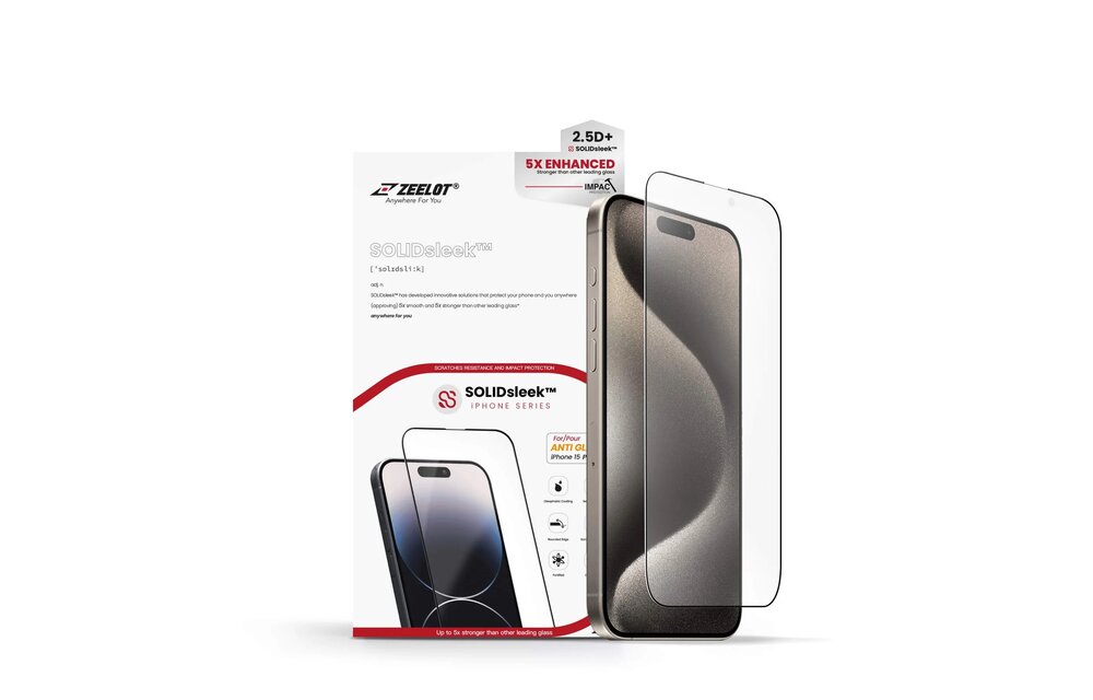 Zeelot 2.5D+ Solidsleek Screen Protector for iPhone 15 Pro Max - Clear Matte