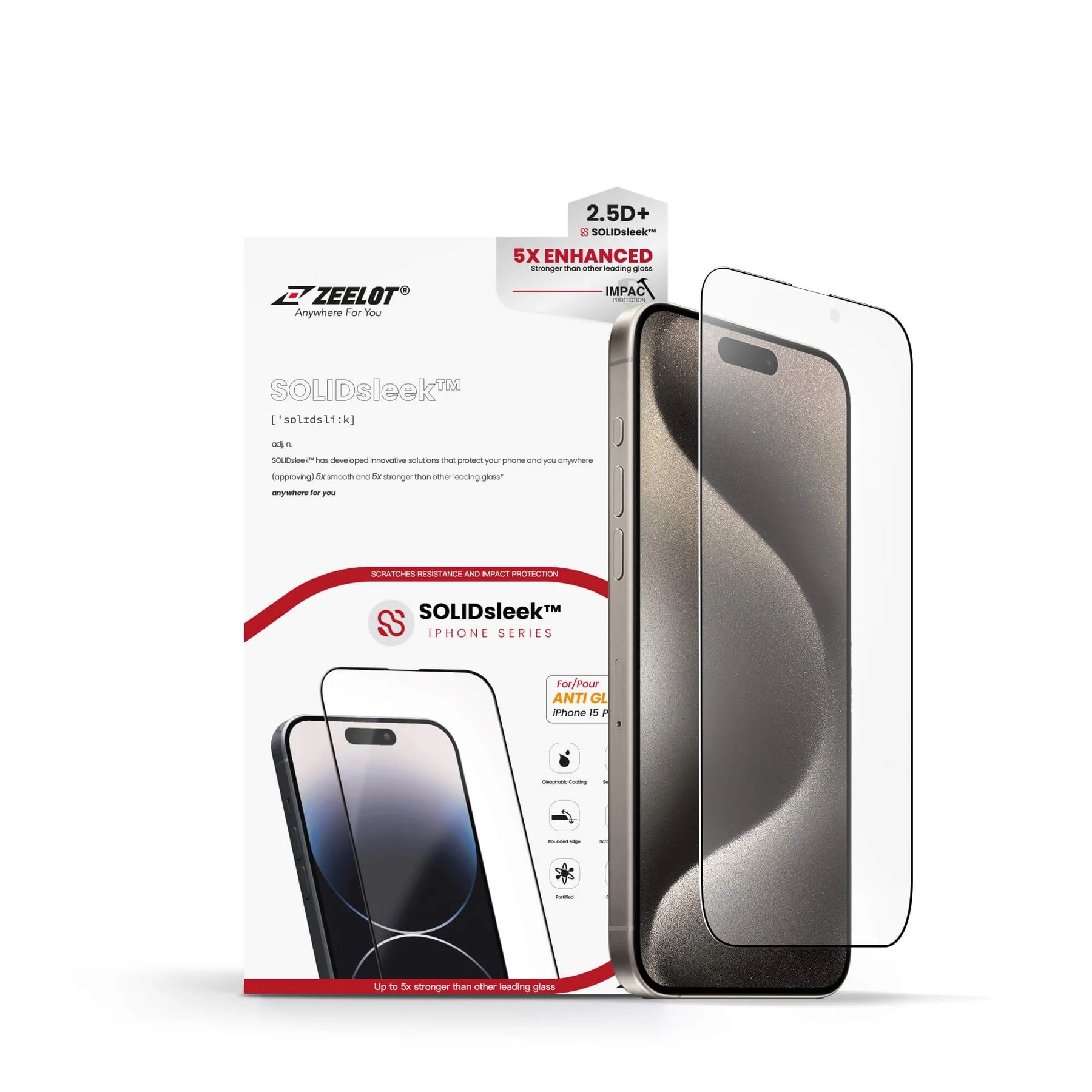 Zeelot 2.5D+ Solidsleek Screen Protector for iPhone 15 Pro Max - Clear Matte