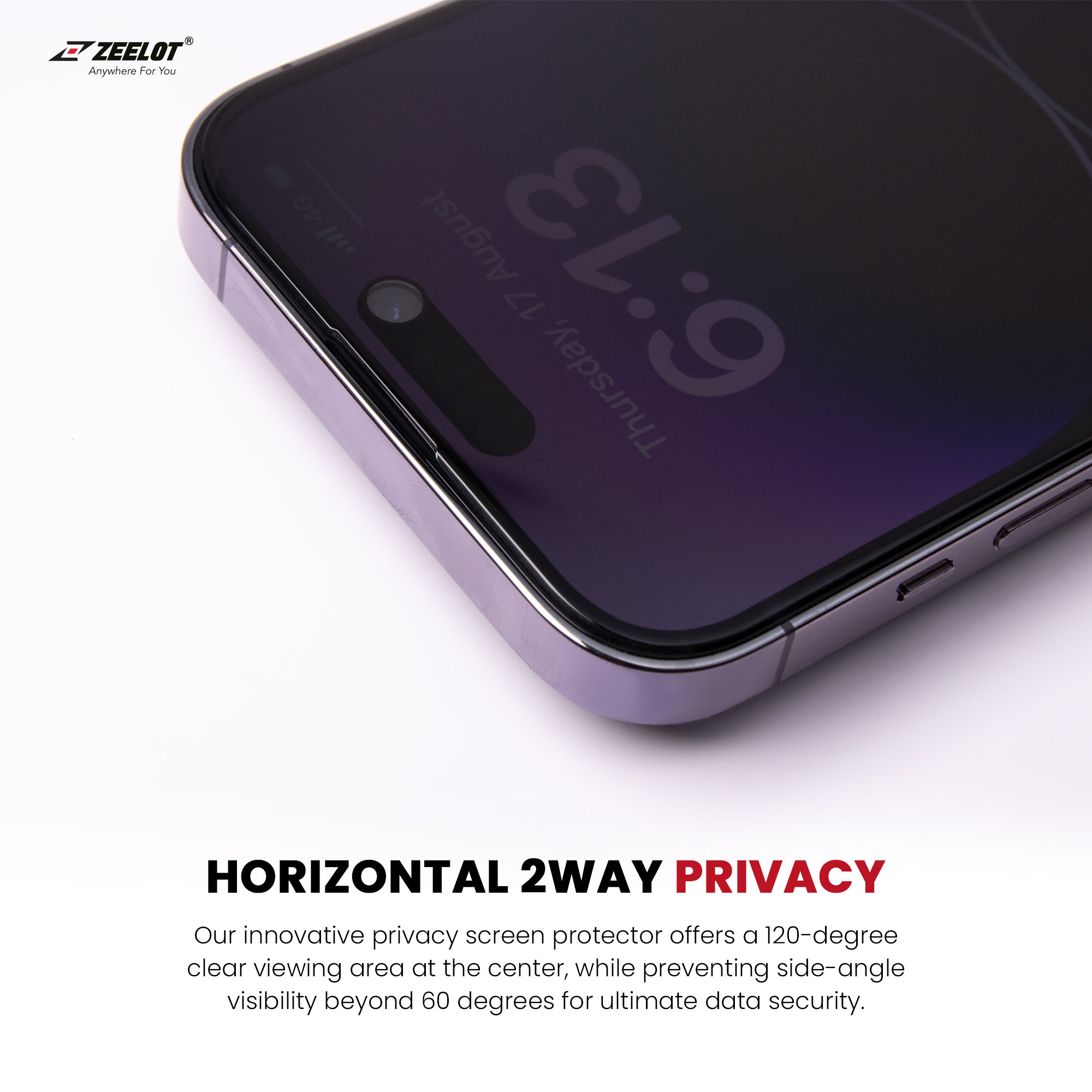 Zeelot 2.5D+ Solidsleek Screen Protector for iPhone 15 Pro Max - Privacy