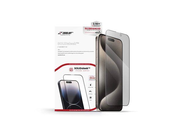 Zeelot 2.5D+ Solidsleek Screen Protector for iPhone 15 Pro Max - Privacy