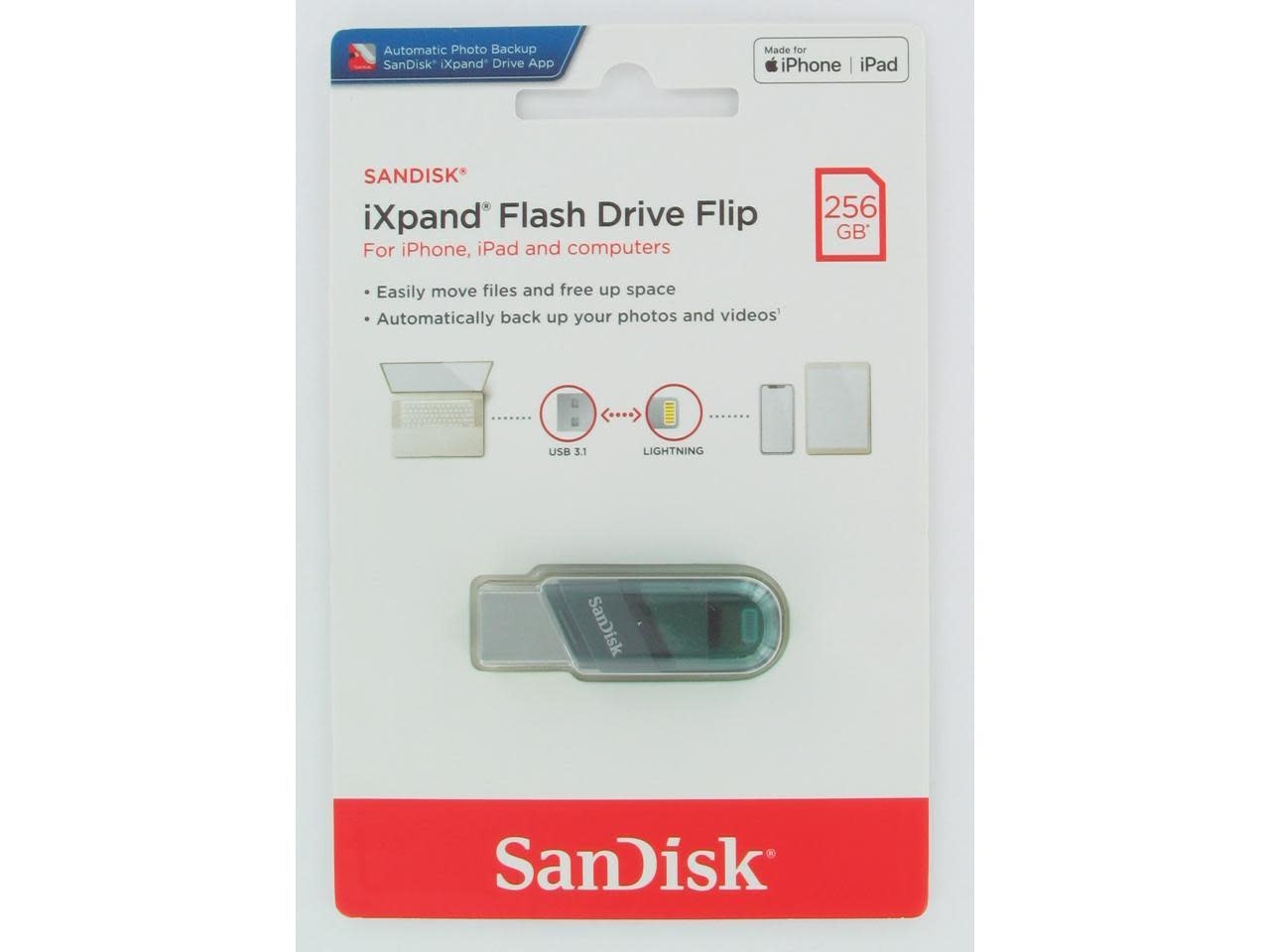 Sandisk iXpand Flash Drive Flip for iPhone, iPad and Computer - 256GB